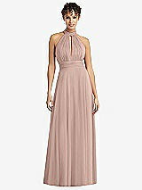 Front View Thumbnail - Neu Nude High-Neck Open-Back Shirred Halter Maxi Dress