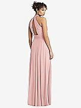 Rear View Thumbnail - Rose High-Neck Open-Back Shirred Halter Maxi Dress