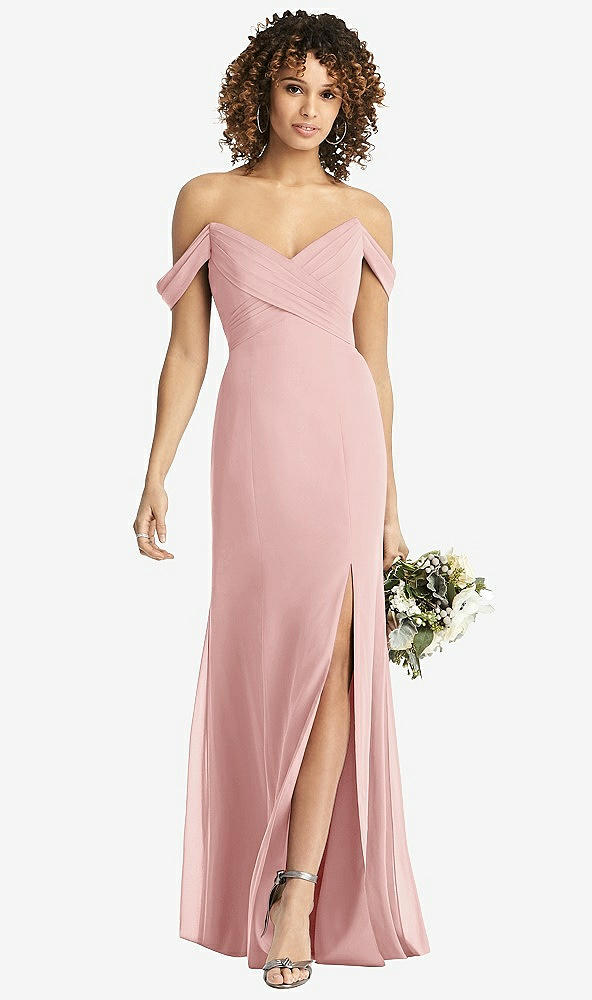 Front View - Rose Off-the-Shoulder Criss Cross Bodice Trumpet Gown