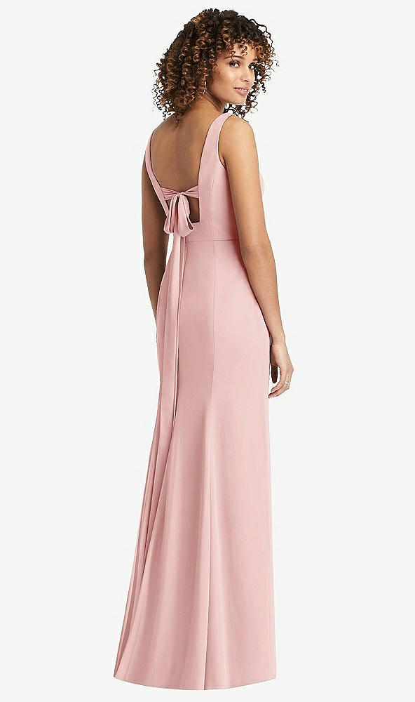 Front View - Rose Sleeveless Tie Back Chiffon Trumpet Gown