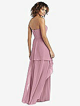 Rear View Thumbnail - Dusty Pink Strapless Chiffon Dress with Skirt Overlay