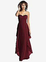 Front View Thumbnail - Cabernet Strapless Chiffon Dress with Skirt Overlay