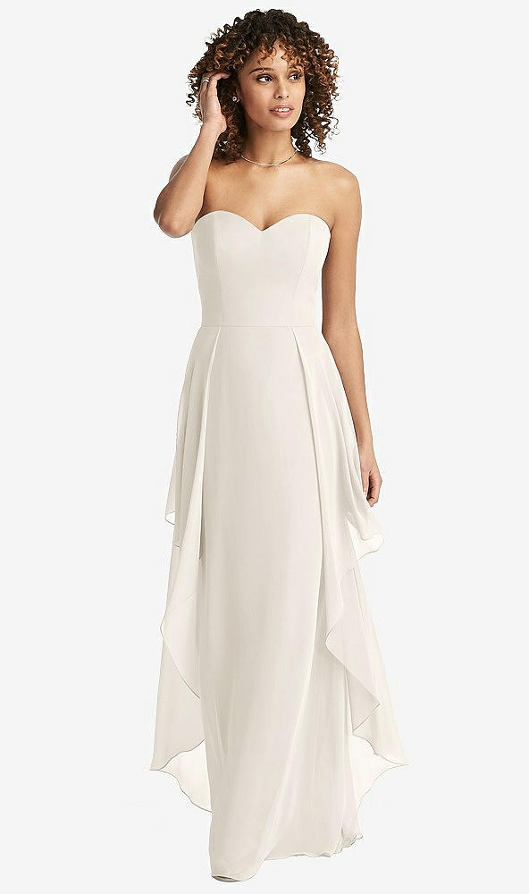 Front View - Ivory Strapless Chiffon Dress with Skirt Overlay