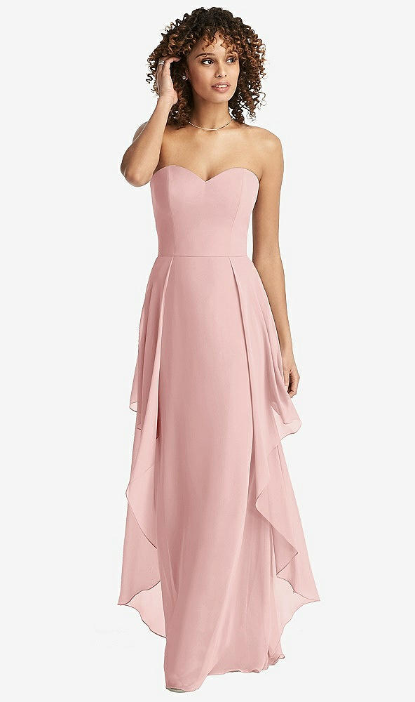 Front View - Rose Strapless Chiffon Dress with Skirt Overlay