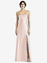Front View Thumbnail - Blush Strapless Satin Trumpet Gown with Front Slit