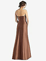 Rear View Thumbnail - Cognac Strapless Satin Trumpet Gown with Front Slit