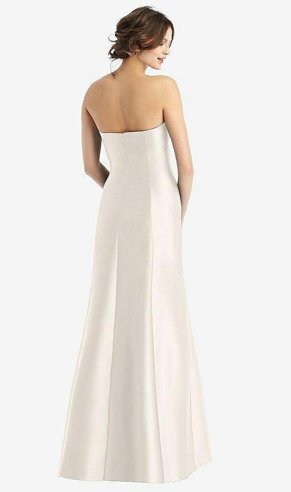 Back View - Ivory Strapless Satin Trumpet Gown with Front Slit