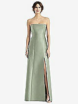 Front View Thumbnail - Sage Strapless Satin Trumpet Gown with Front Slit