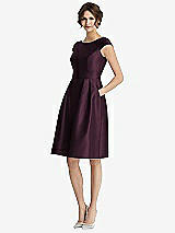 Front View Thumbnail - Deep Plum Cap Sleeve Pleated Cocktail Dress with Pockets