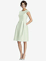 Front View Thumbnail - Mint Green Cap Sleeve Pleated Cocktail Dress with Pockets
