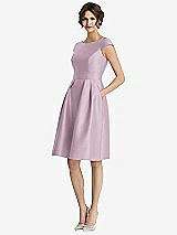 Front View Thumbnail - Suede Rose Cap Sleeve Pleated Cocktail Dress with Pockets