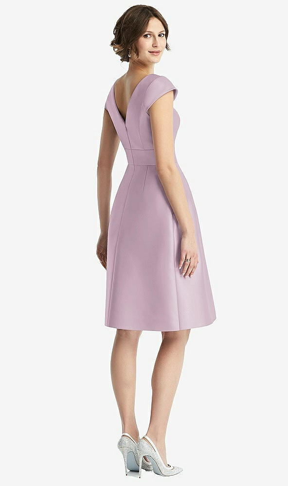 Back View - Suede Rose Cap Sleeve Pleated Cocktail Dress with Pockets