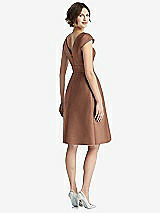 Rear View Thumbnail - Cognac Cap Sleeve Pleated Cocktail Dress with Pockets