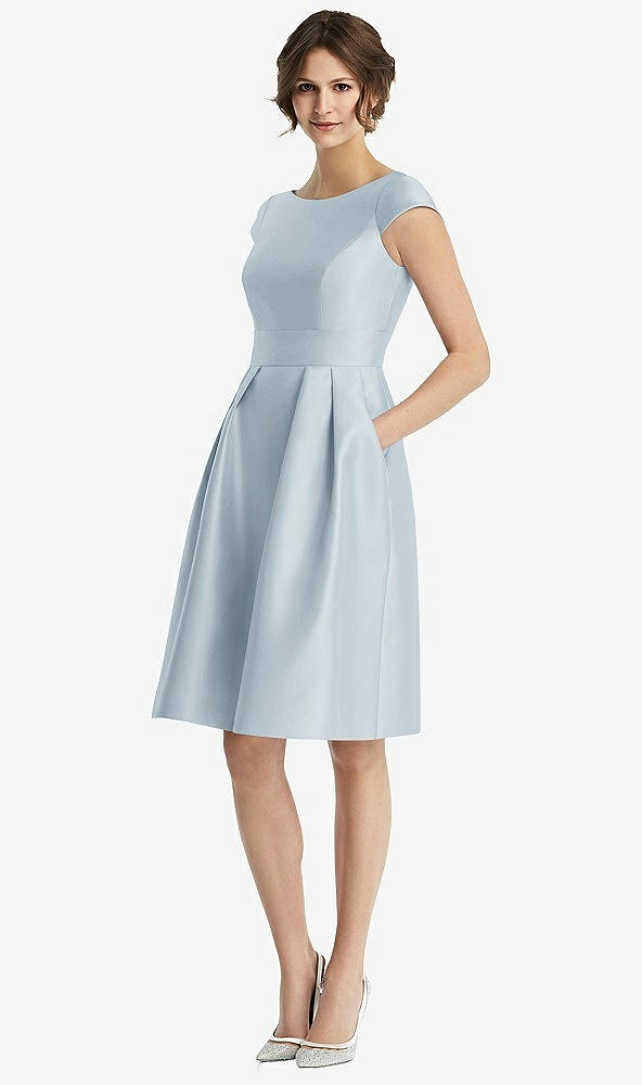 Front View - Mist Cap Sleeve Pleated Cocktail Dress with Pockets
