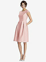 Front View Thumbnail - Rose Cap Sleeve Pleated Cocktail Dress with Pockets