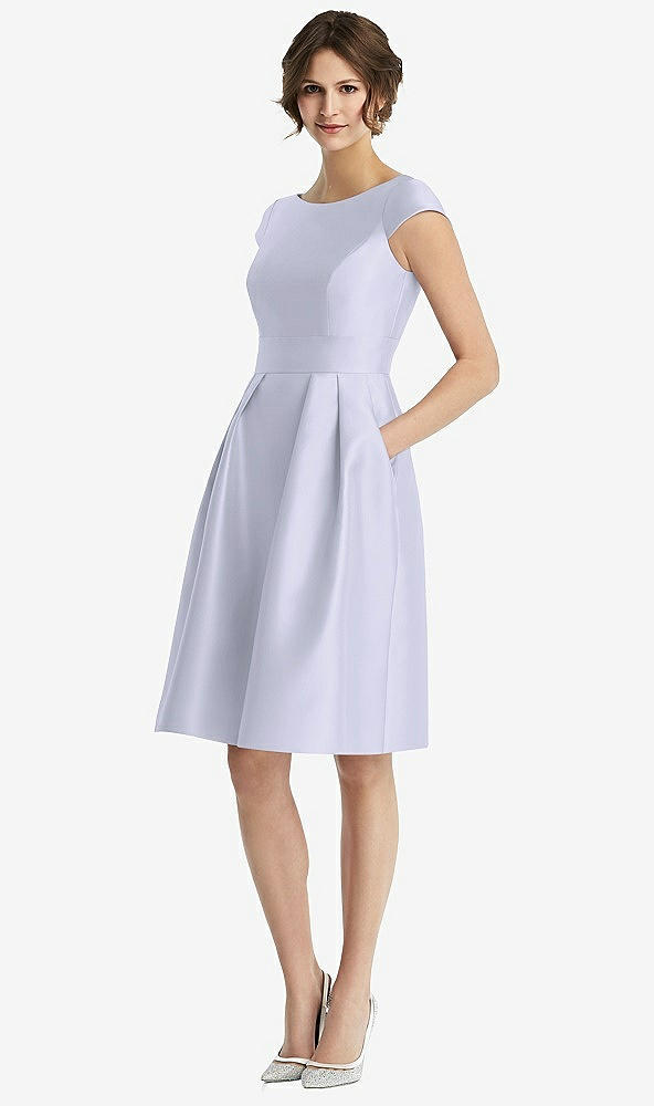 Front View - Silver Dove Cap Sleeve Pleated Cocktail Dress with Pockets