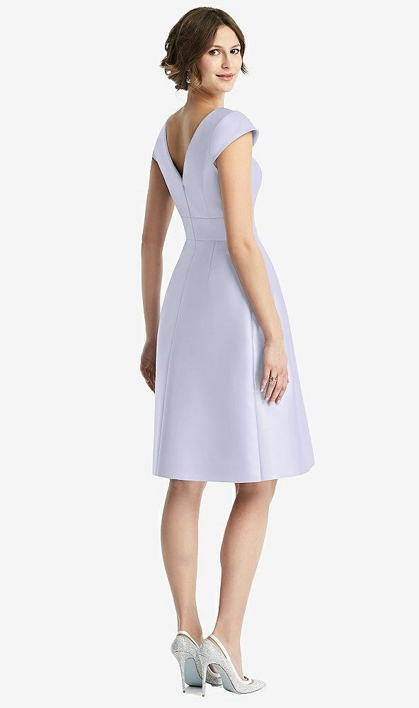 Back View - Silver Dove Cap Sleeve Pleated Cocktail Dress with Pockets