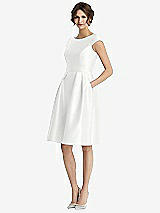 Front View Thumbnail - White Cap Sleeve Pleated Cocktail Dress with Pockets