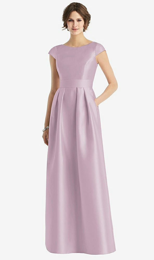 Front View - Suede Rose Cap Sleeve Pleated Skirt Dress with Pockets
