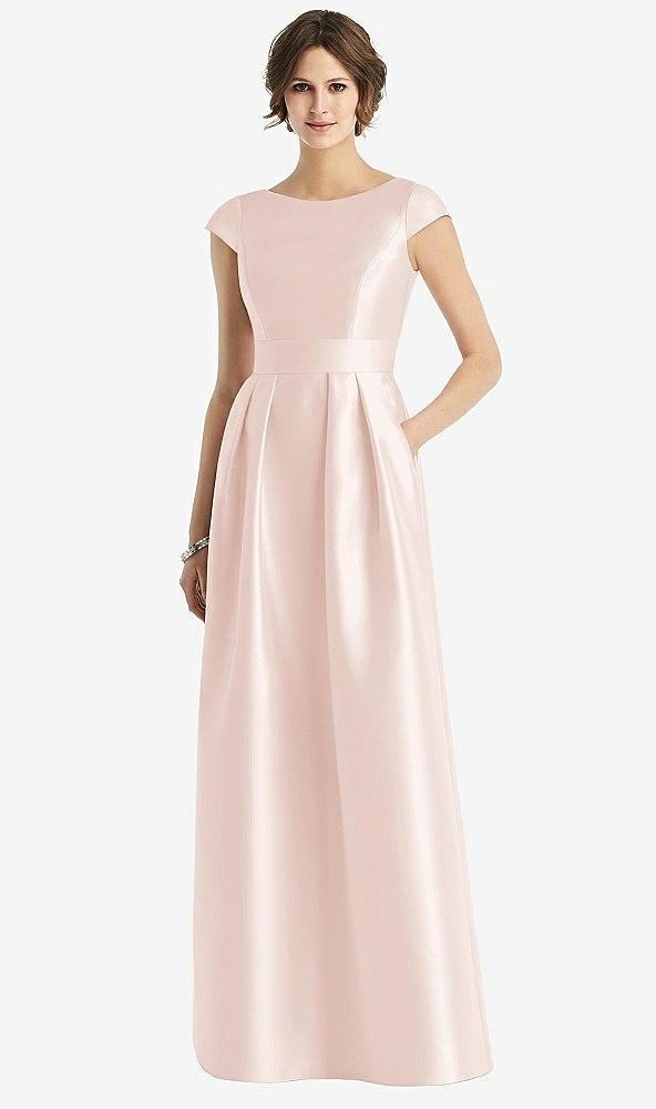 Front View - Blush Cap Sleeve Pleated Skirt Dress with Pockets