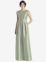 Front View Thumbnail - Sage Cap Sleeve Pleated Skirt Dress with Pockets