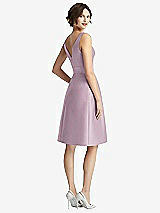 Rear View Thumbnail - Suede Rose V-Neck Pleated Skirt Cocktail Dress with Pockets