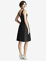 Rear View Thumbnail - Black V-Neck Pleated Skirt Cocktail Dress with Pockets