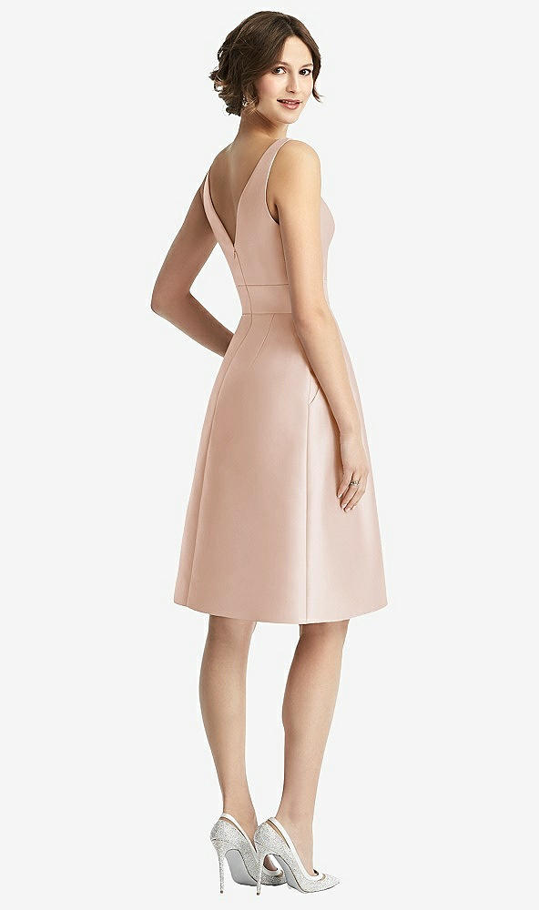 Back View - Cameo V-Neck Pleated Skirt Cocktail Dress with Pockets
