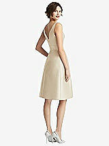 Rear View Thumbnail - Champagne V-Neck Pleated Skirt Cocktail Dress with Pockets