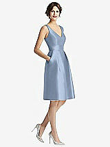 Front View Thumbnail - Cloudy V-Neck Pleated Skirt Cocktail Dress with Pockets