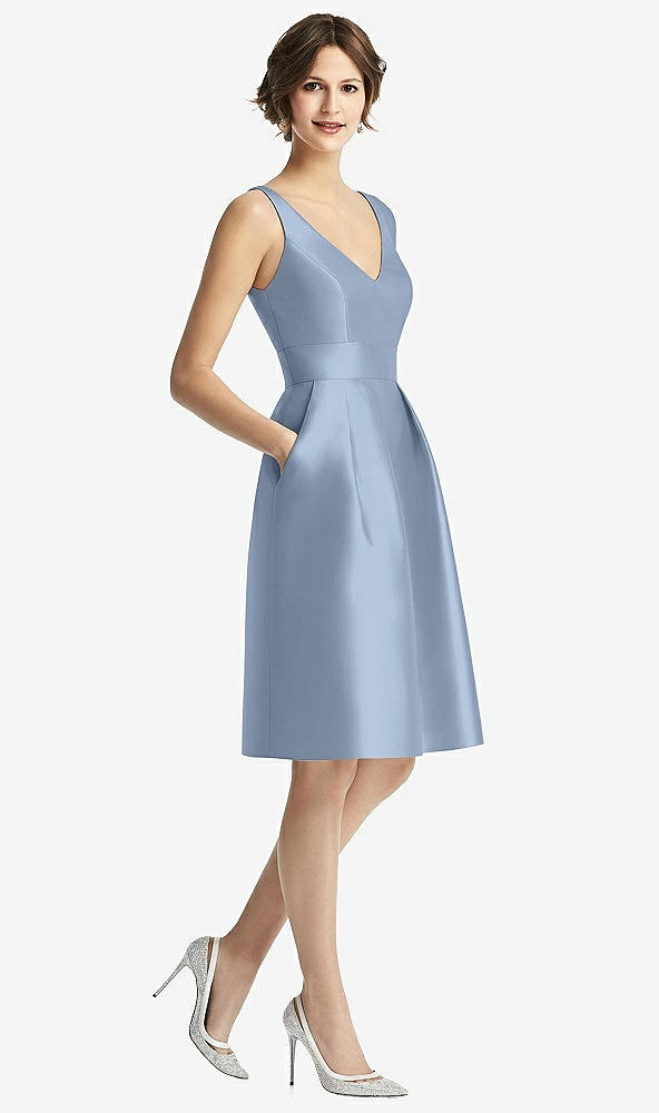 Front View - Cloudy V-Neck Pleated Skirt Cocktail Dress with Pockets