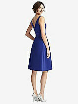 Rear View Thumbnail - Cobalt Blue V-Neck Pleated Skirt Cocktail Dress with Pockets