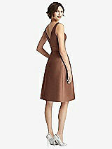 Rear View Thumbnail - Cognac V-Neck Pleated Skirt Cocktail Dress with Pockets