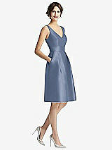 Front View Thumbnail - Larkspur Blue V-Neck Pleated Skirt Cocktail Dress with Pockets