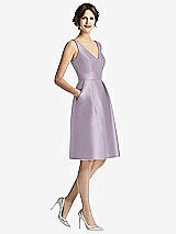 Front View Thumbnail - Lilac Haze V-Neck Pleated Skirt Cocktail Dress with Pockets