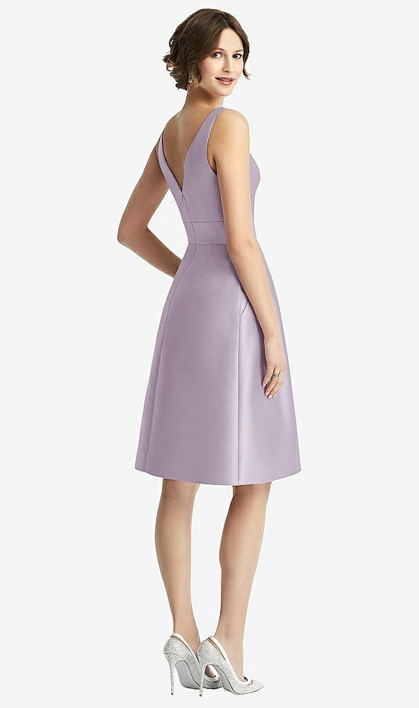 Back View - Lilac Haze V-Neck Pleated Skirt Cocktail Dress with Pockets