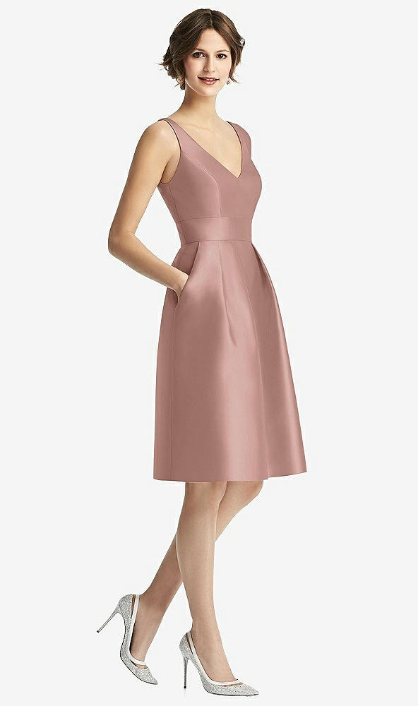 Front View - Neu Nude V-Neck Pleated Skirt Cocktail Dress with Pockets