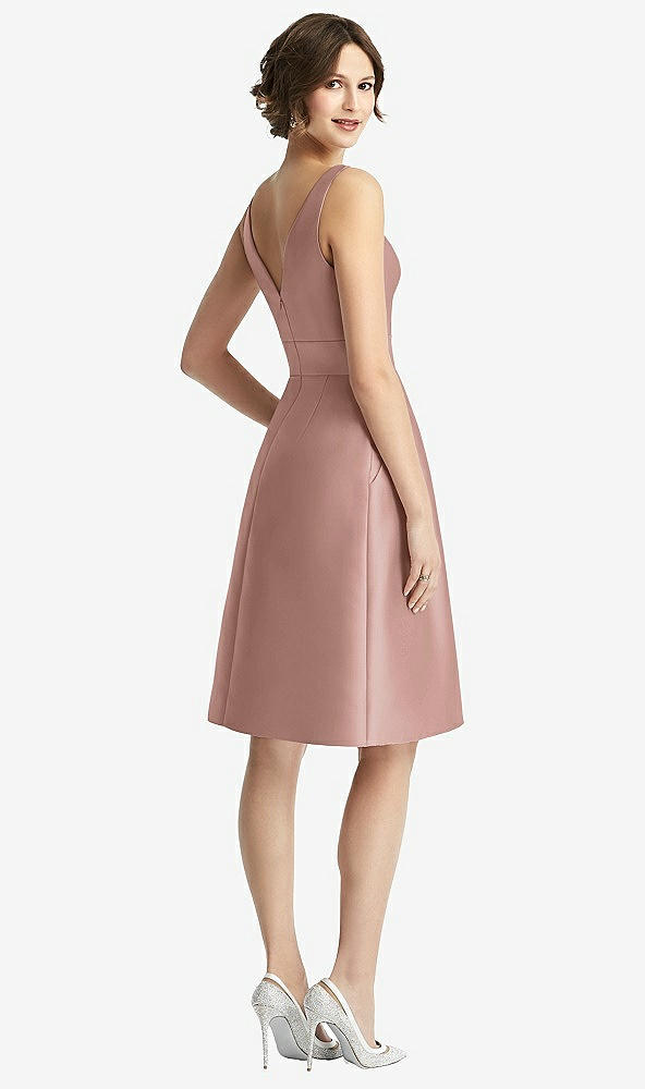 Back View - Neu Nude V-Neck Pleated Skirt Cocktail Dress with Pockets