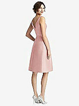 Rear View Thumbnail - Rose V-Neck Pleated Skirt Cocktail Dress with Pockets