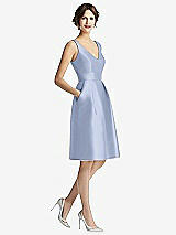 Front View Thumbnail - Sky Blue V-Neck Pleated Skirt Cocktail Dress with Pockets