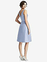 Rear View Thumbnail - Sky Blue V-Neck Pleated Skirt Cocktail Dress with Pockets
