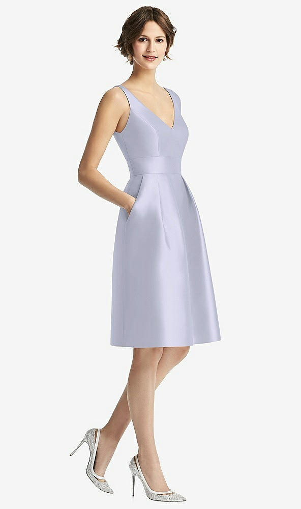 Front View - Silver Dove V-Neck Pleated Skirt Cocktail Dress with Pockets