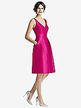 Front View Thumbnail - Think Pink V-Neck Pleated Skirt Cocktail Dress with Pockets