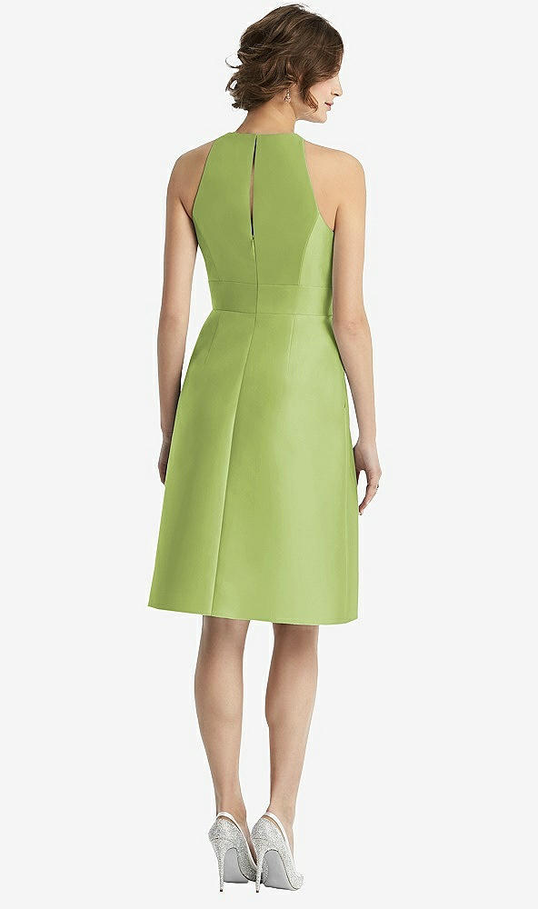 Back View - Mojito High-Neck Satin Cocktail Dress with Pockets