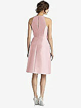 Rear View Thumbnail - Ballet Pink High-Neck Satin Cocktail Dress with Pockets