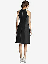 Rear View Thumbnail - Black High-Neck Satin Cocktail Dress with Pockets