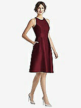 Front View Thumbnail - Cabernet High-Neck Satin Cocktail Dress with Pockets