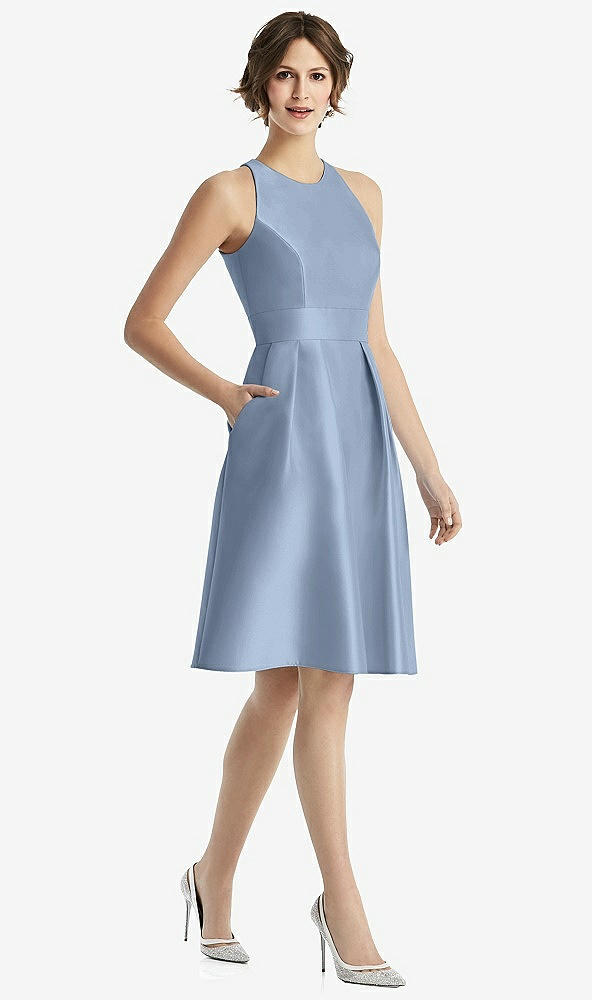 Front View - Cloudy High-Neck Satin Cocktail Dress with Pockets