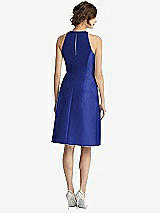 Rear View Thumbnail - Cobalt Blue High-Neck Satin Cocktail Dress with Pockets