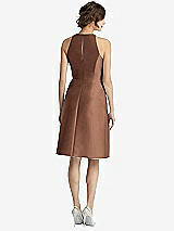 Rear View Thumbnail - Cognac High-Neck Satin Cocktail Dress with Pockets
